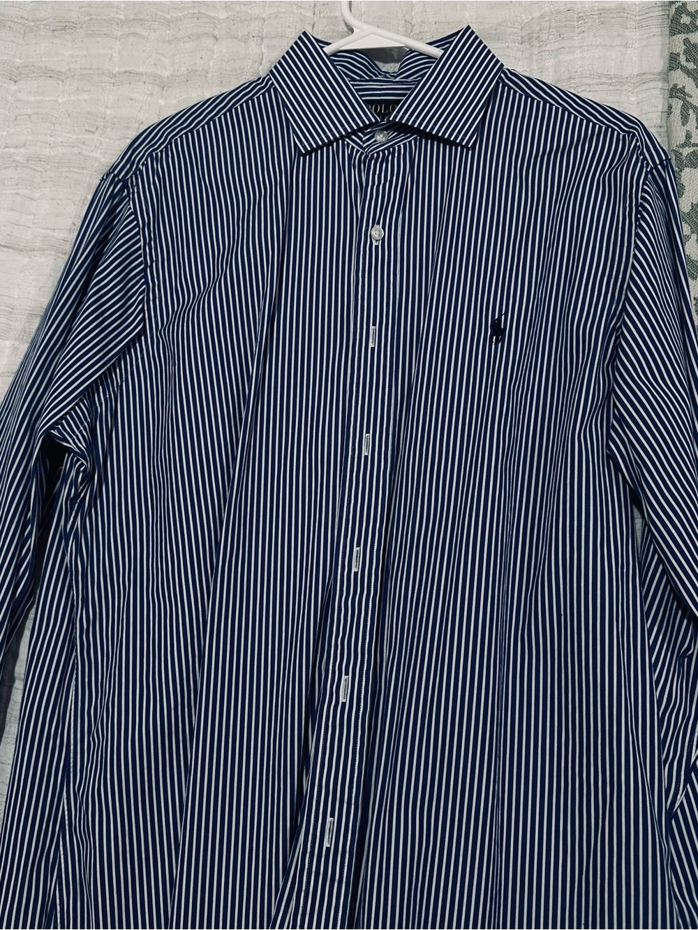 Ralph Lauren Men's Navy and White Pinstripe Dress Shirt
